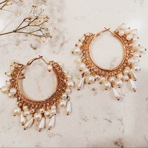 Waterfall Pearl Gold Hoop Earrings